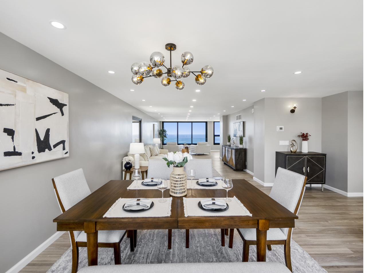Renovated living room with ocean views
