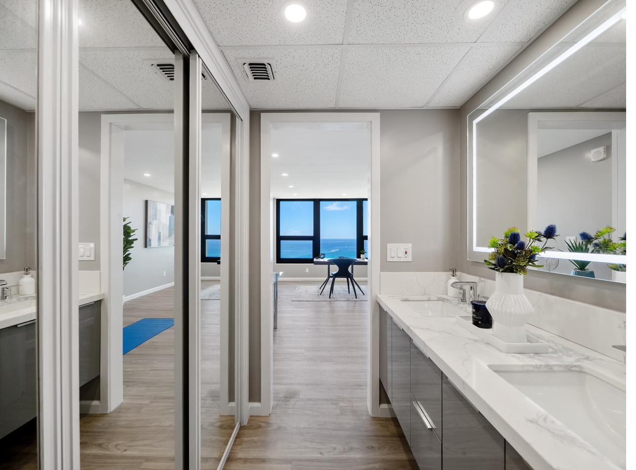 Renovated kitchen with quartz countertops