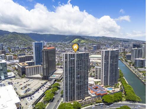 Aerial view of building and city