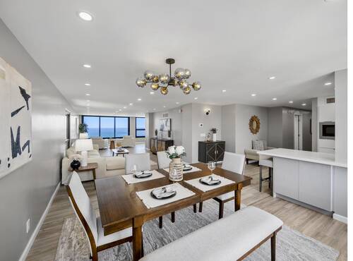 Dining area with chandelier