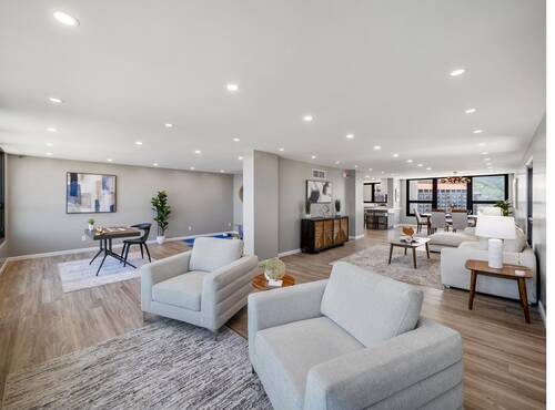Living room with sofa and views