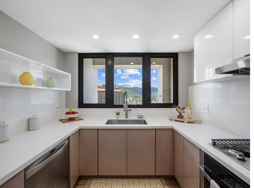 Kitchen with white cabinets
