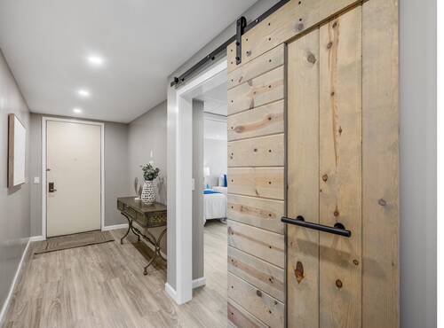 Entry with wood barn door